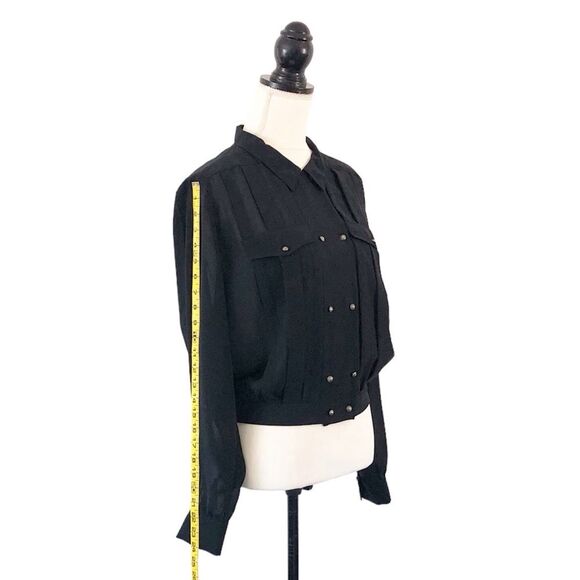 Liz Claiborne Vintage 80s Women’s Black Sheer Double Breasted Blouse Size 10 - Picture 3 of 11